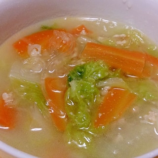 生姜でポカポカ☆食べごたえありの春雨スープ
